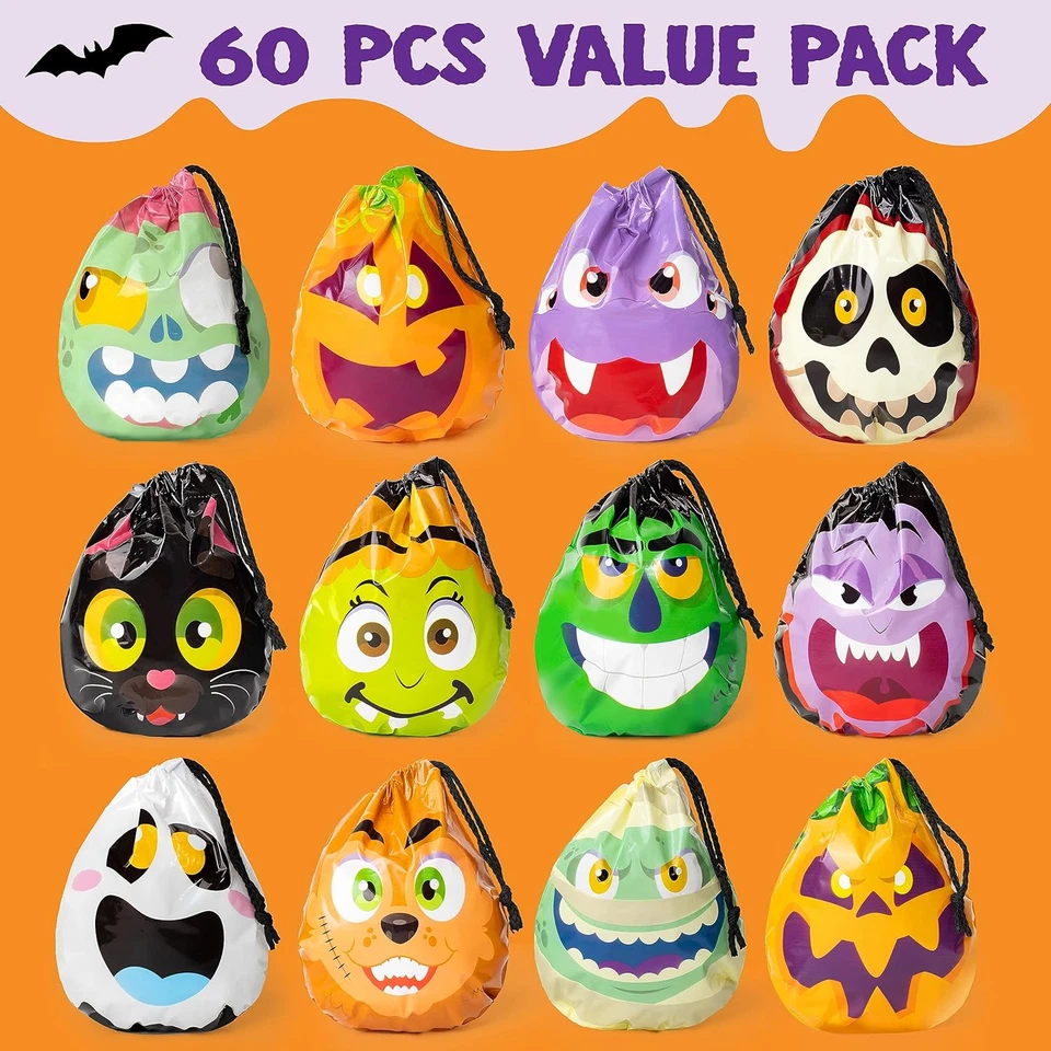 60PCS Halloween Drawstring Treat Bags, Trick or Treating Goodie Candy Small Plas - Image 2 of 4