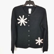 Garnet Hill women black button down snowflake sweater Size S Wool Angora