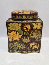 Vintage Daher Floral Tin Made in England Tea Canister  Flowers