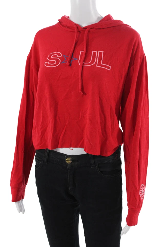 Soul Cycle Mujer Pullover Sudadera con Capucha Rojo Gráfico Cordón Manga Larga Talla S Foto 2 de 4