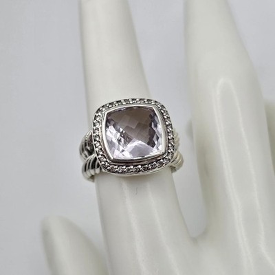 David Yurman Sterlingsilber heller 11 mm blasser Amethyst & Diamant Albion Ring Größe 7