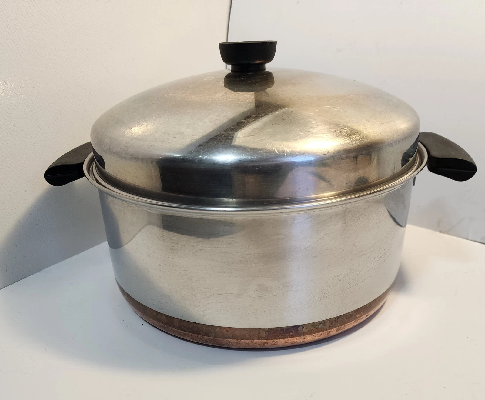 Revere Ware 4.5 Qt pot Copper Bottom Clinton IL w Lid &Collinder 10.25" USA.