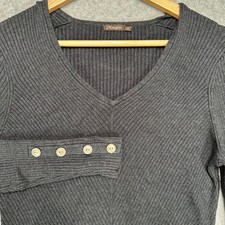 J McLaughlin Womens Charcoal Gray Ribbed V Neck Long Sleeve Sweater Size M