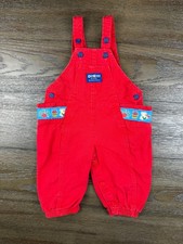Vtg 90s Oshkosh B'Gosh Vestbak Red Corduroy Bubble Overall Romper Bears Sz 12 Mo