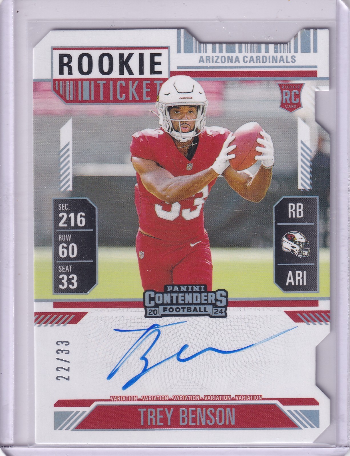 Trey Benson 2024 Contenders Variation Rookie Ticket Stub Die-Cut Rc Auto (22/33)