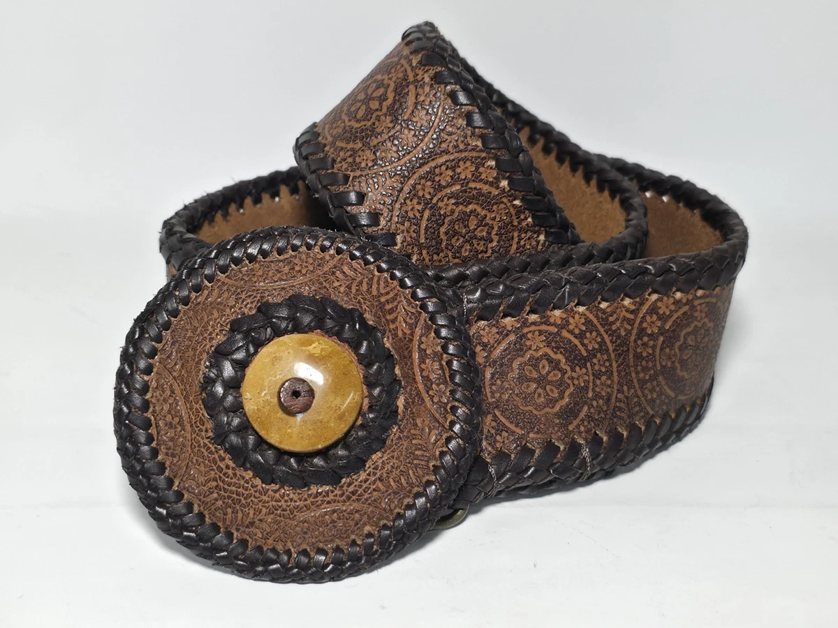 Chicos Faux Leather Dark Brown Wide Braided‎ Studded Belt Fashion Accessory Chic CHICO main image 4