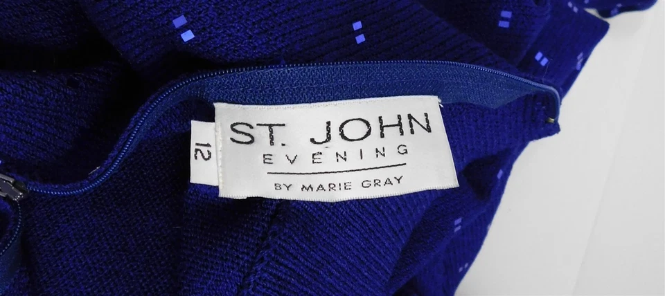 St John Evening Blue Santana Knit Paillette Long Sleeve Dress USA sz 12 - Image 4 of 4