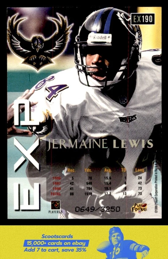 1999 Playoff Prestige EXP Jermaine Lewis Reflections Silver SN0649/3250 #EX190 - Image 2 of 2
