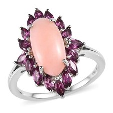 Premium Peruvian Pink Opal Orissa Rhodolite Garnet Ring Platinum Over SS Size 7