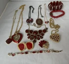 Vintage Costume Jewelry Lot In Reds 12 PCs.