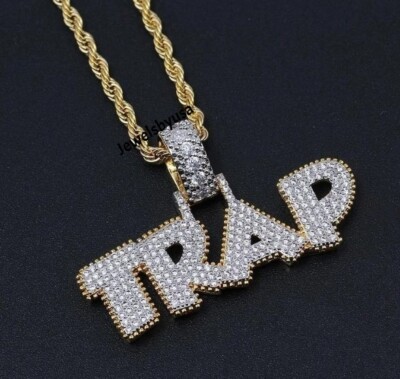 ''TRAP'' Men's Custom Pendant D/VVS Tester Passing Moissanite 925 Sterling Silver