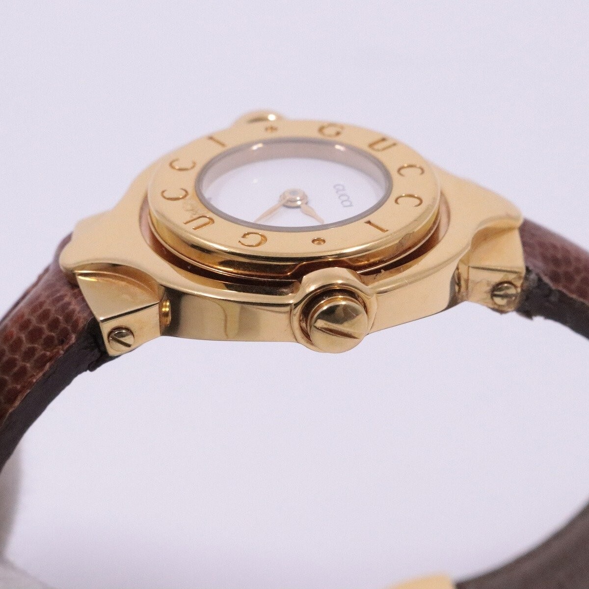GUCCI Bangle Watch Reversible 6600 Gold Plated Leather