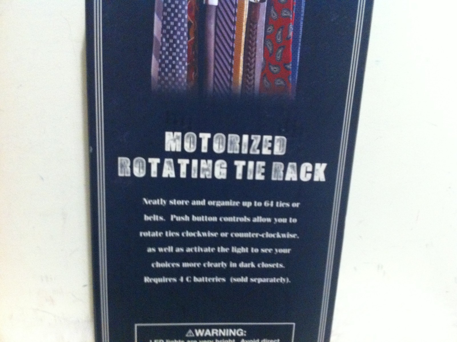 New Motorized Lighted Tie & Belt Rack Hooks Organizerholds 64 Ties