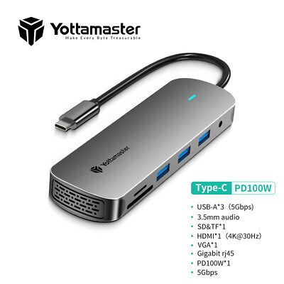 10in 1 Hub USB C Docking Station HDMI 4K 30Hz PD 100W 5Gbps USB TF/SD VGA für PC
