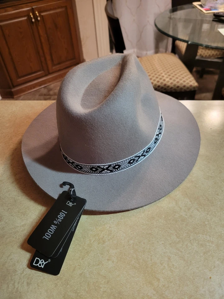 Sombrero D&Y David & Young 100% Lana Tostado Oscuro Acento Marrón Panamá Estilo Boho Festival Foto 2 de 4