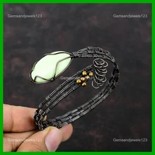 Mothers day Sale Copper Lemon Chrysoprase Gemstone Wire Wrapped Bangle Bracelet