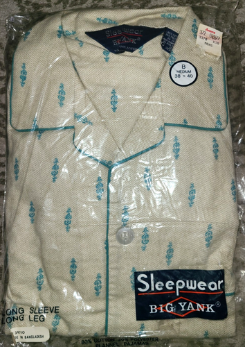 NOS Vtg Big Yank Sleepwear tan pajamas w aqua pattern, men's size M - Picture 2 of 7