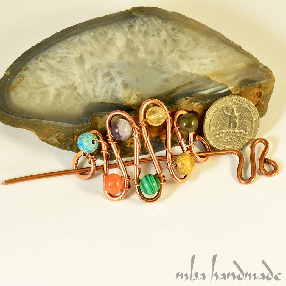 7 chakras piedras preciosas naturales cuentas de cristal brazalete de cabello alambre de curación Reiki envuelto Foto 3 de 4