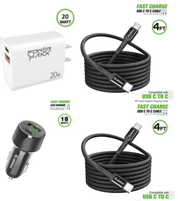 For Samsung Galaxy Z Flip 5 Flip5 18W Car + 20W WallCharger + 2x USB C to Type C