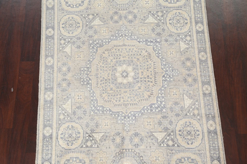 Vegetable Dye Geometric Khotan Oriental Area Rug 5x8 Hand-knotted Carpet - Image 3 of 4