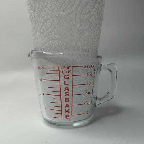 Vtg GLASBAKE Red Lettering 2 Cup 500ml Glass Measuring Cup D Handle