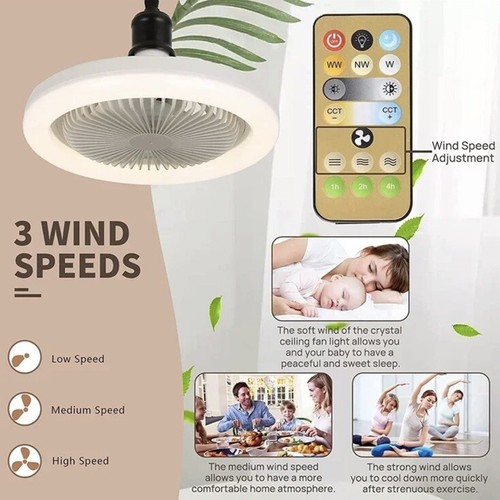 E27 Socket Fan Light With Remote Control Ceiling Fan Adjustable Smart LED Fan - Picture 5 of 6