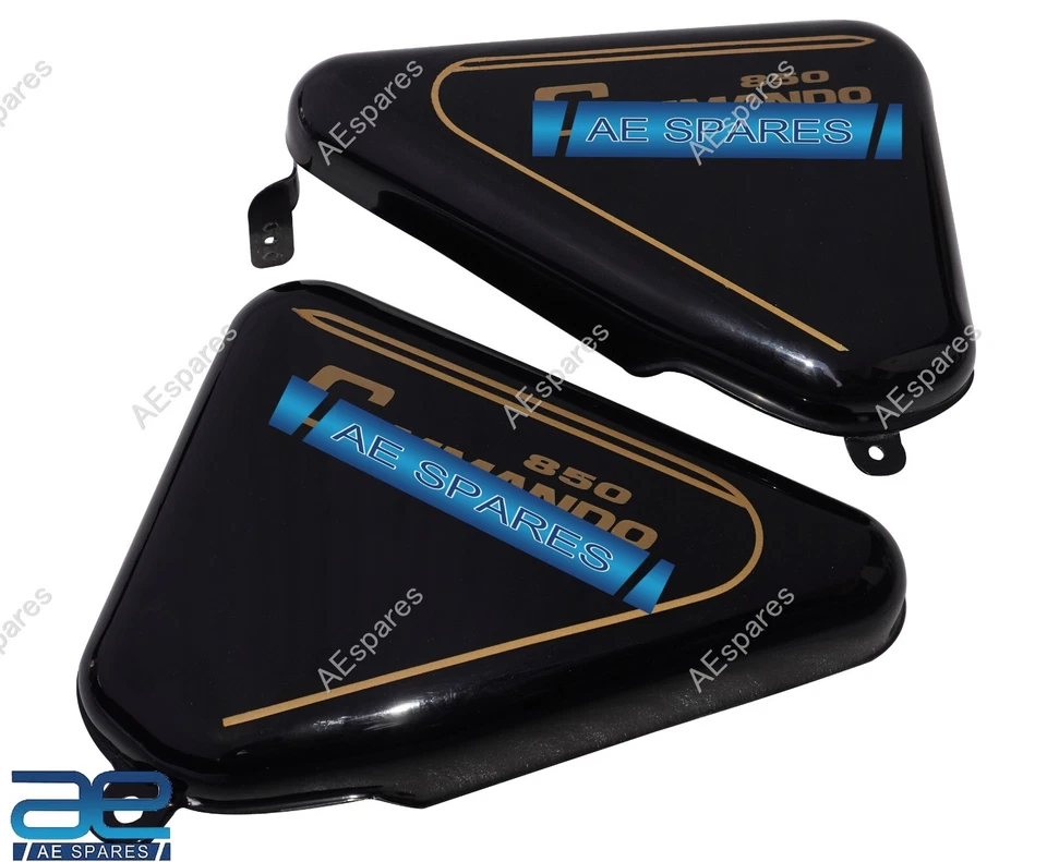 Juego de paneles laterales para Norton Commando Roadster 850 pintado negro dorado a rayas EC Foto 4 de 4