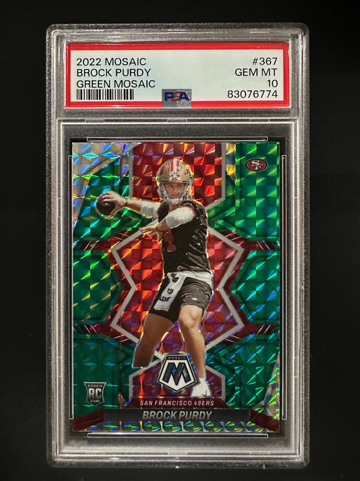 2022 Panini Mosaic #367 Brock Purdy - RC GREEN Mosaic - PSA 10