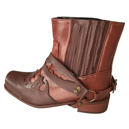 Retro Para hombres Botas de Motocicleta Punta Cuadrada Vaquero Botas Cortas Caballo Equipo Botas Reino Unido - Imagen 20 de 28