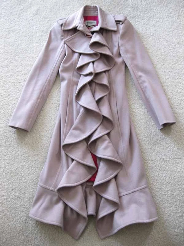 SAINT LAURENT (YSL) Abito cappotto aderente Tom Ford Runway Yves Saint Laurent lana con volant rosa polvere 34