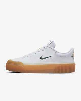 New Nike Women's Court Legacy Lift Shoes - White/ Vintage Green