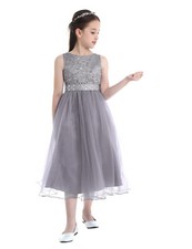 Girls Sequined Mesh Flower Dress Princess Pageant Wedding Birthday Party Dress