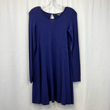 Express Womens A Line Dress Blue Purple Keyhole Mini Scoop Neck Long Sleeve S
