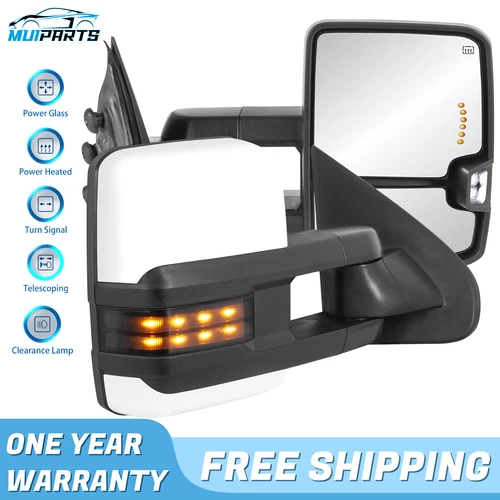 2PCS White Painted Tow Mirrors Runing Light For 14-19 Chevy Silverado GMC Sierra