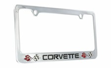 Chevrolet Corvette 2 Logos Chrome Plated Brass Metal License Plate Frame Holder