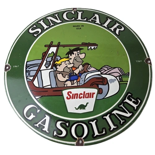 Sinclair Gasoline Vintage Porcelain Signs - Flintstones Dino Gas Station Signs