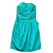 David's Bridal Green Teal Mini Dress Strapless Formal Women Size 6 Lined Gathers