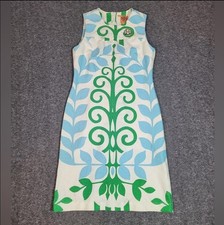 Tory Burch Womens Sheath Sleeveless Dress Size 4 Tan Linen Floral Print Rare