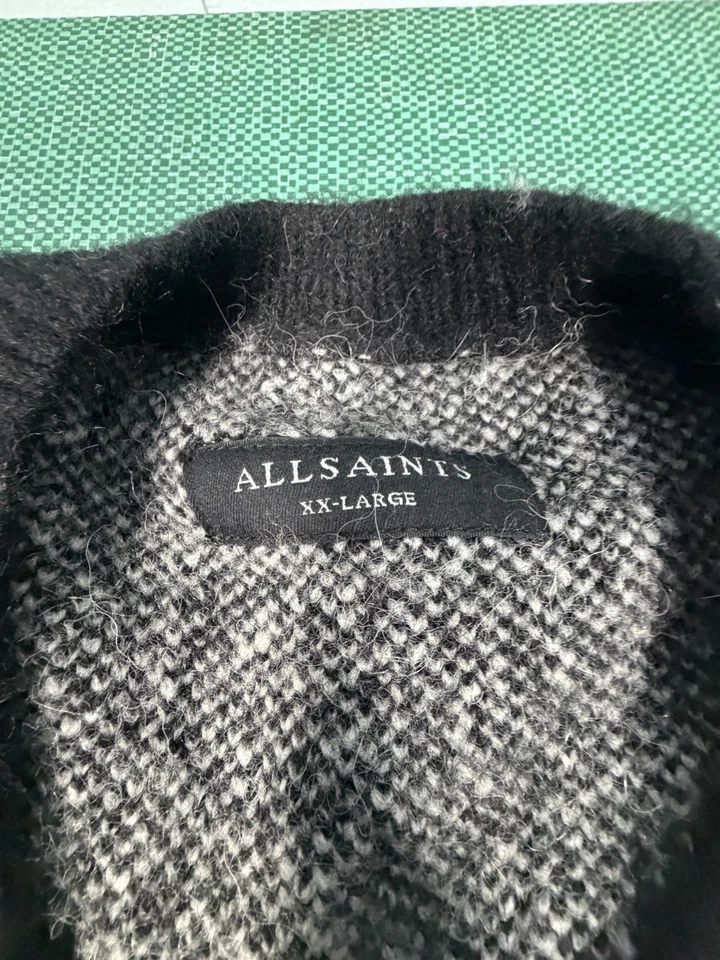 All Saints M Sigurd Argyle Relaxed Fit Crewneck Sweater Size XXL Black and White - Image 2 of 4