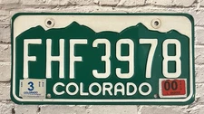 2000 Colorado ROCKY MOUNTAIN Automobile License Plate FHF3978