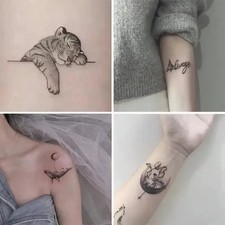 10 PCS Sketch Tattoo Stickers Temporary s Tiger Moon Whale Male and Female