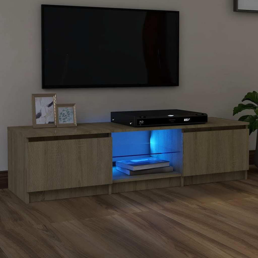  TV Cabinet with LED Lights Sonoma Oak 55.1x15.7x14.2"