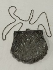 VINTAGE Elegant Clamshell SILVER BEADED HAND MADE MAGID Evening Purse/ Clutch