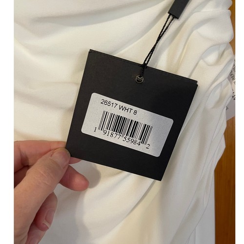 Mac Duggal weiß Foldover Schulterfrei Schlitz Kleid Stil 26517 Größe 8 Neu mit Etikett - Bild 6 von 9