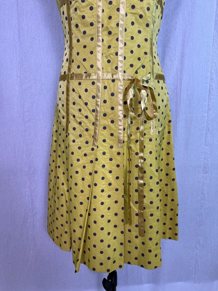 Barami Womens  Dress Yellow Polka Dot Tie Waist Fit and Flare Size 8 Mini E432 - Image 3 of 4