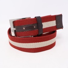 BALLY Belt Red Striped Canvas Italy Leather Trim Size 120 / 42