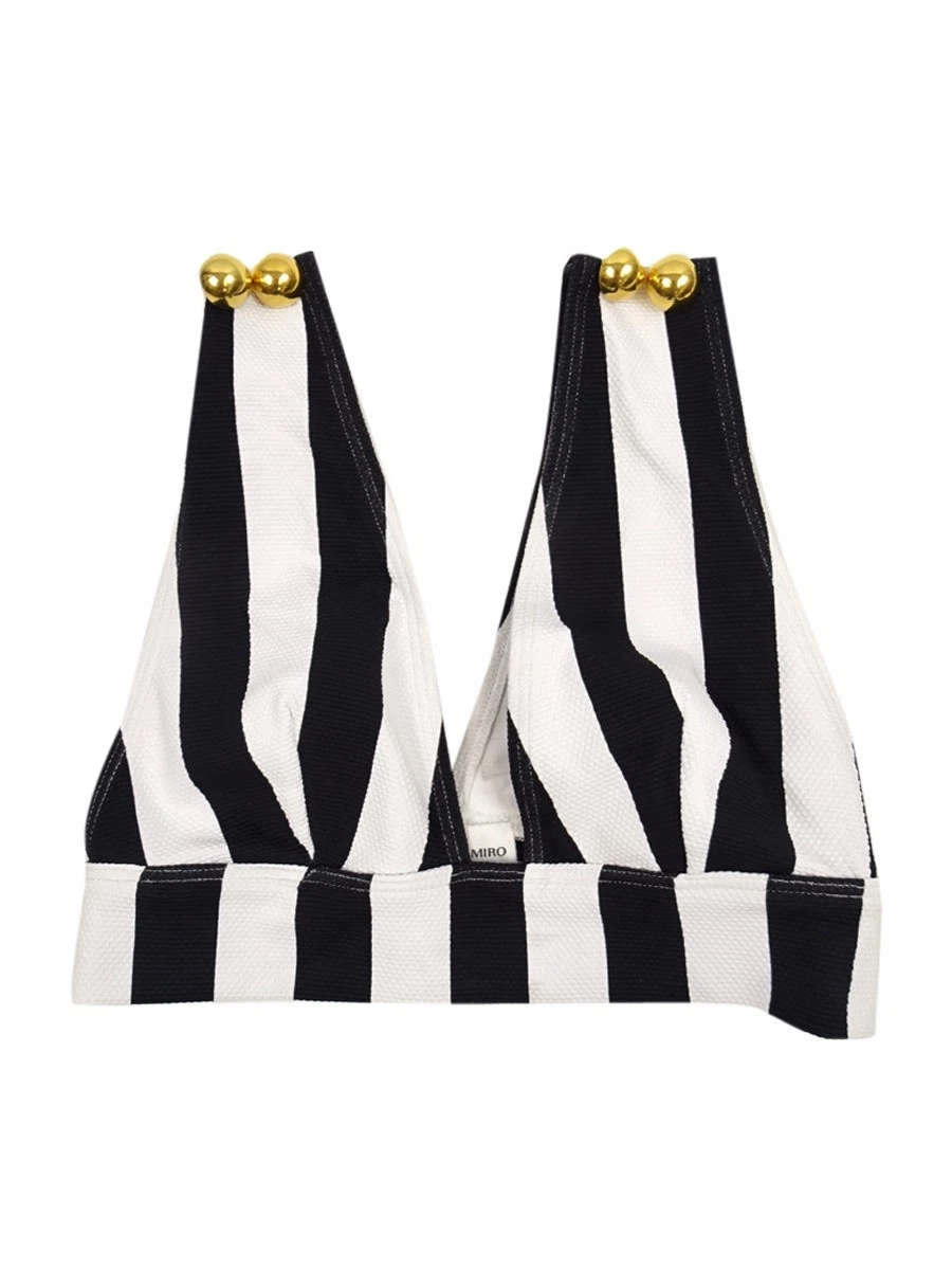 Alexandra Miro Women's Ally Striped Bikini Top (XS  Black White)