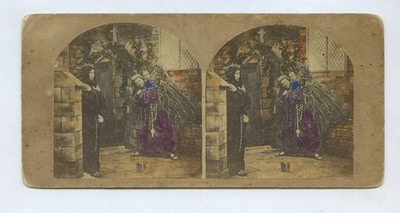 Mönch schmuggelt Frau versteckt im Mais - handgetönte Stereoview 