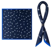 100% Silk 20" small Square Scarf Women neckerchief Wrap floral navy blue MY162