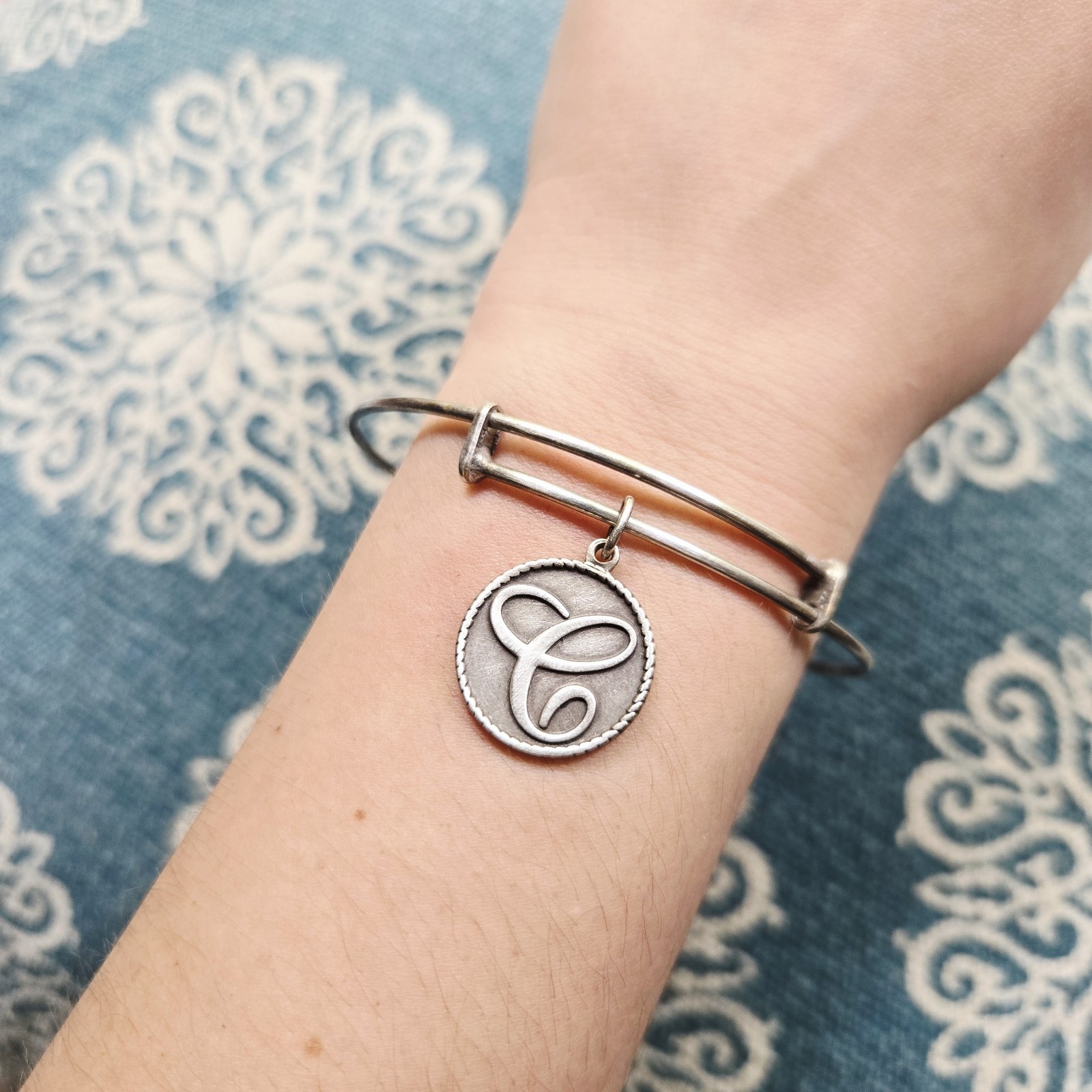 Wind & Fire "C" Initial Silver Bangle Bracelet - image 5